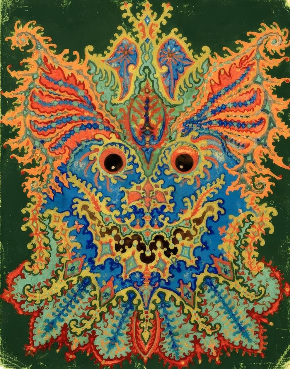 Kalejdoskopkatte: kattemønster på grønt af Louis Wain
