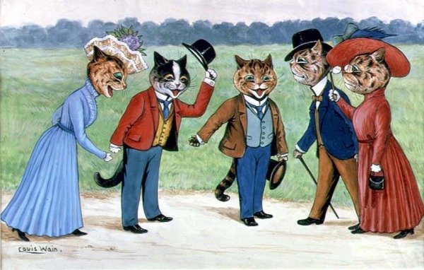 Promenaderende katte af Louis Wain