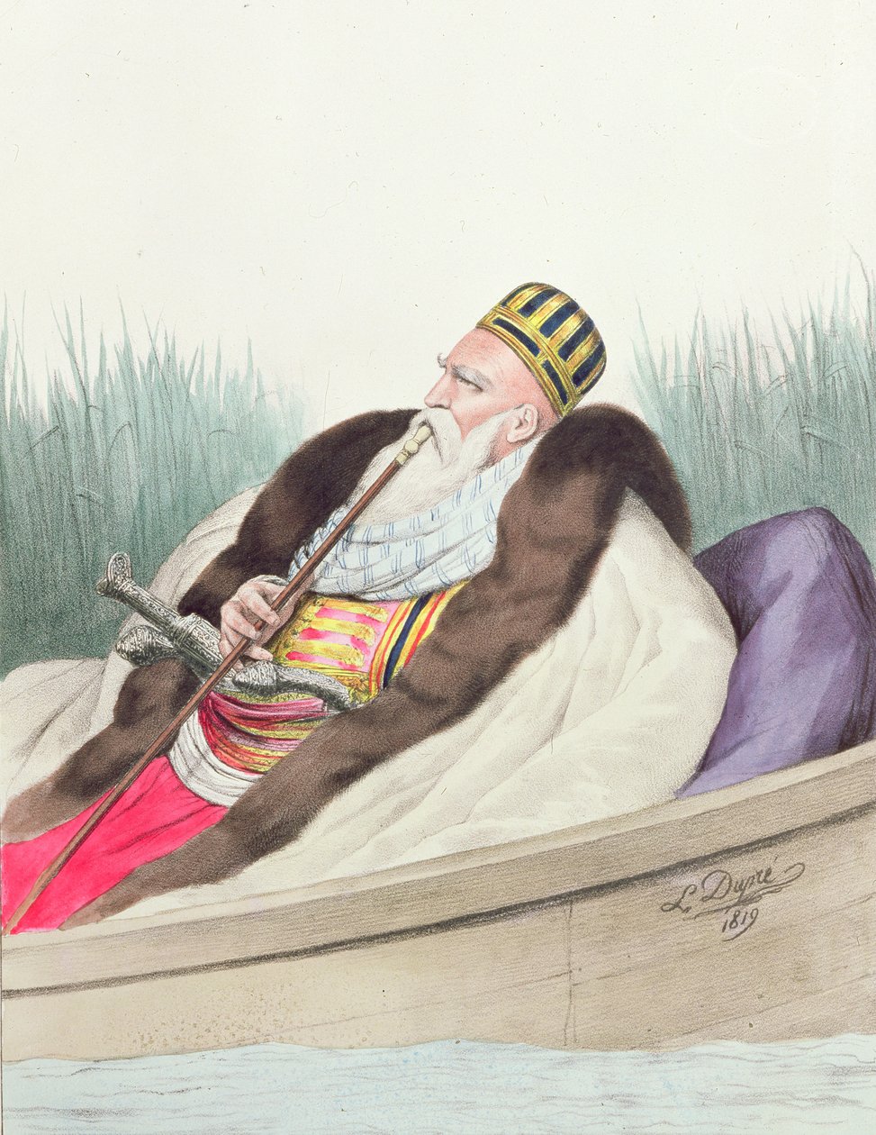 Ali de Tebelen (1741-1822), Pasha af Janina, tegnet efter naturen på Butrinto-søen af Louis after Dupre
