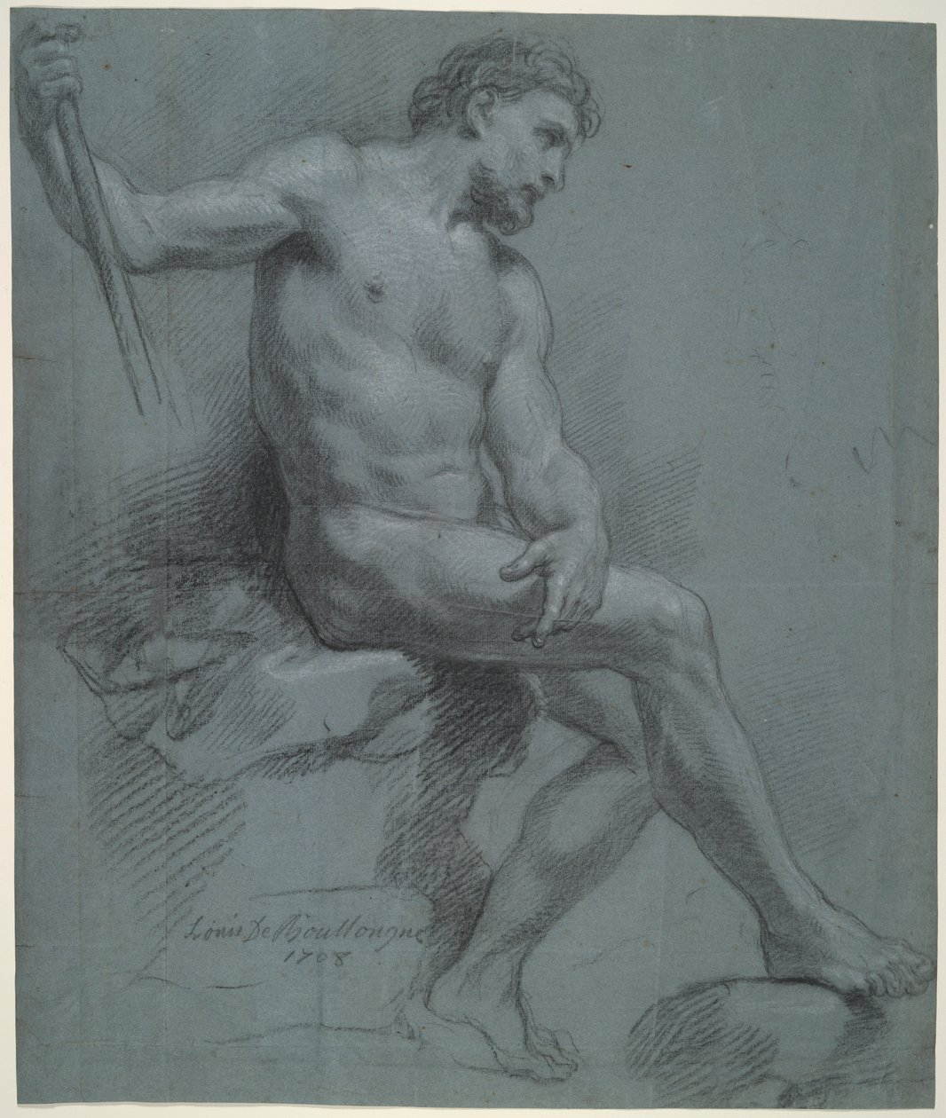 Siddende mand nøgen i profil af Louis de Boullogne the Younger