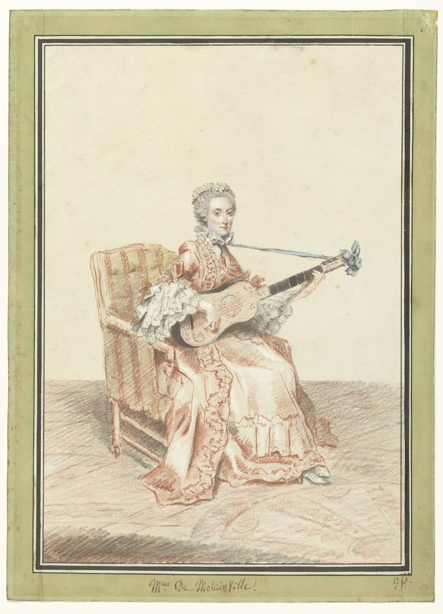 Portræt af Madame de Montainville, der spiller guitar af Louis de Carmontelle