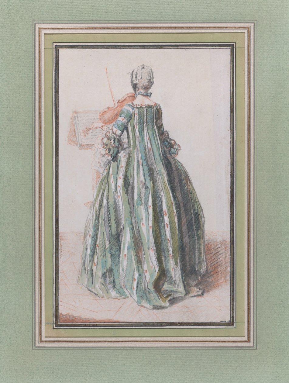 Kvinde, der spiller på violin, set bagfra, ca. 1758-59. af Louis de Carmontelle