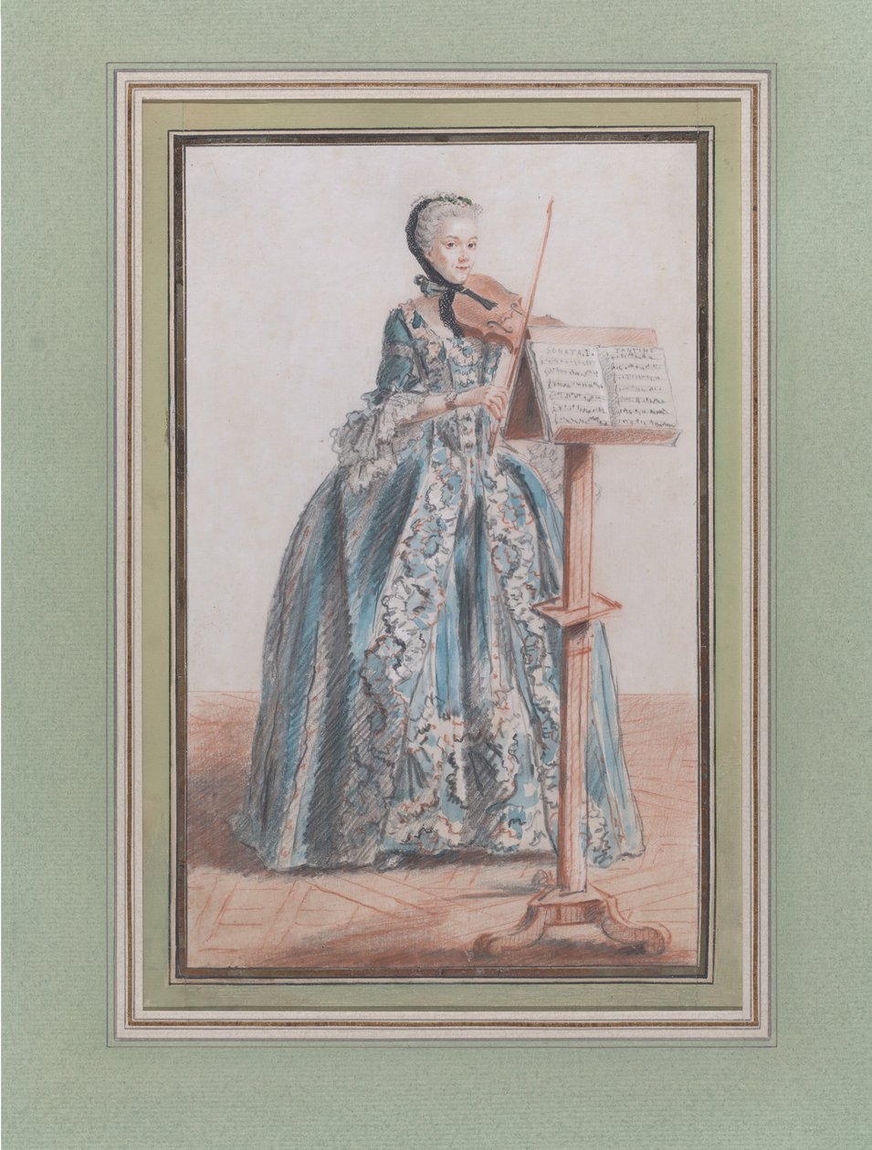 Kvinde, der spiller violin, set forfra, ca. 1758-59. af Louis de Carmontelle