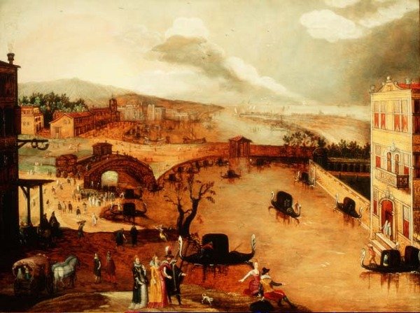 Scene Galante i et flodlandskab (panel) af Louis de Caullery