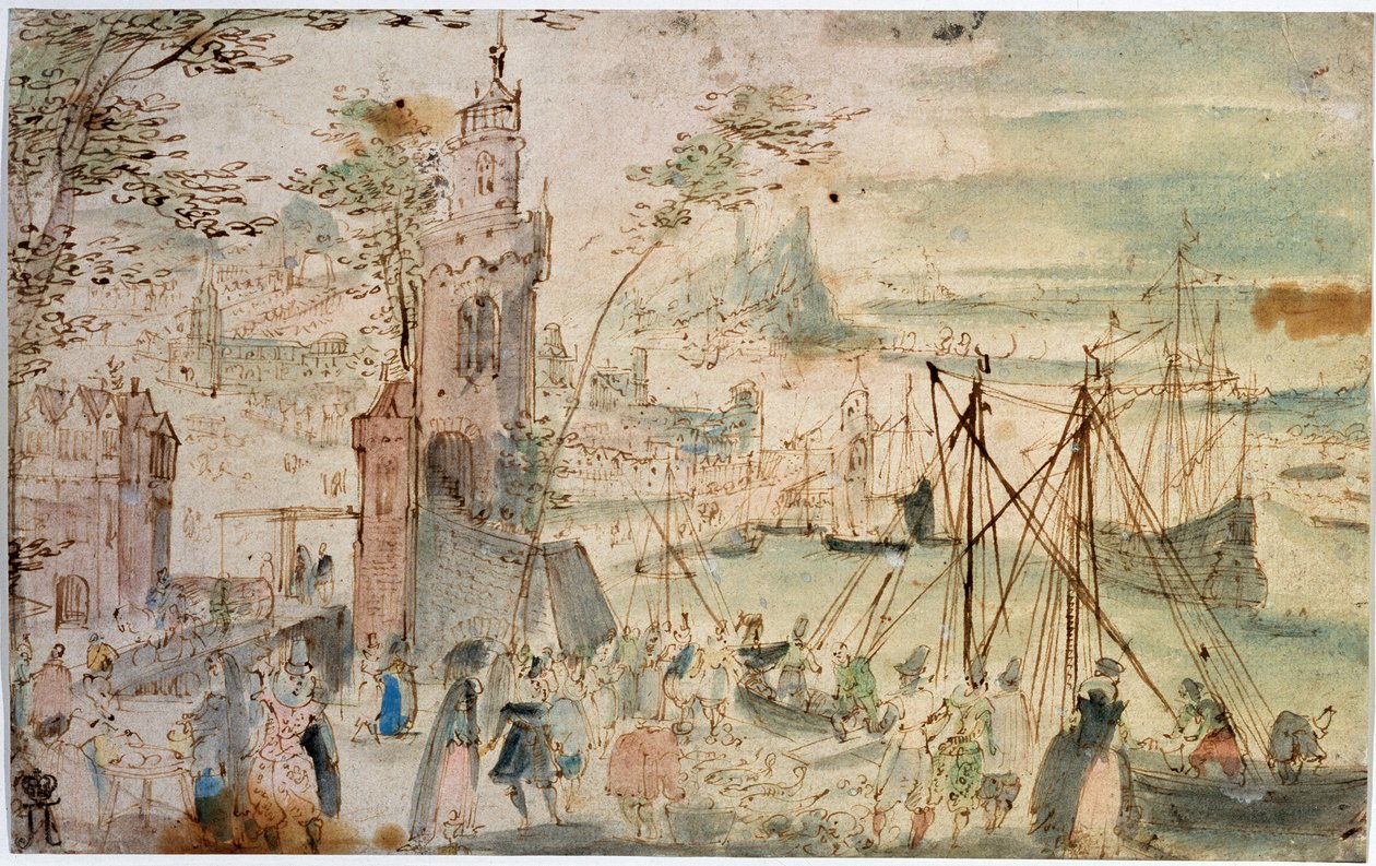 Udsigt over havnen, begyndelsen af det 17. århundrede af Louis de Caullery
