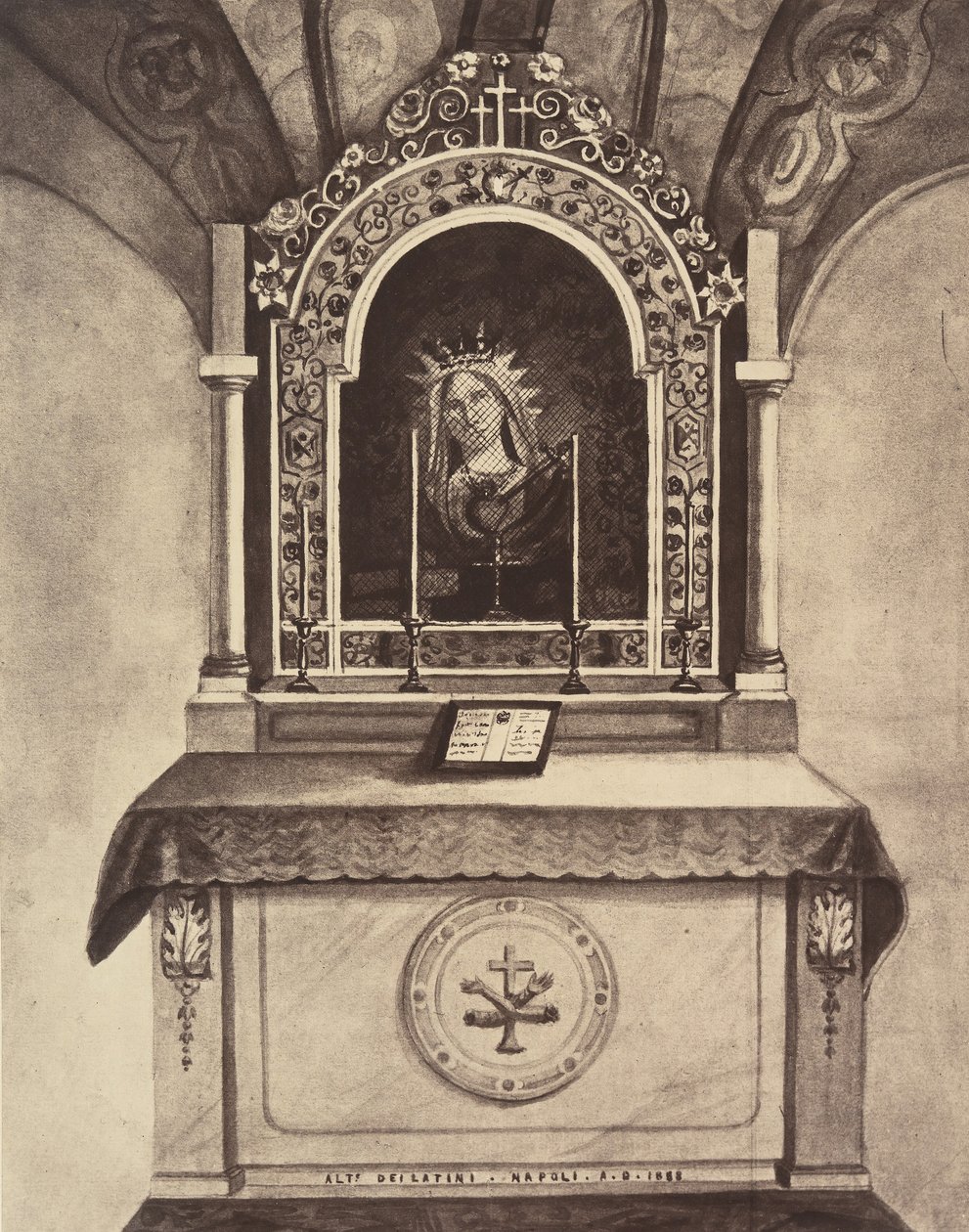 XIII. Station. Jesus bliver overgivet i sin mors hænder. Dette alter er bygget..., 1860 eller senere af Louis de Clercq