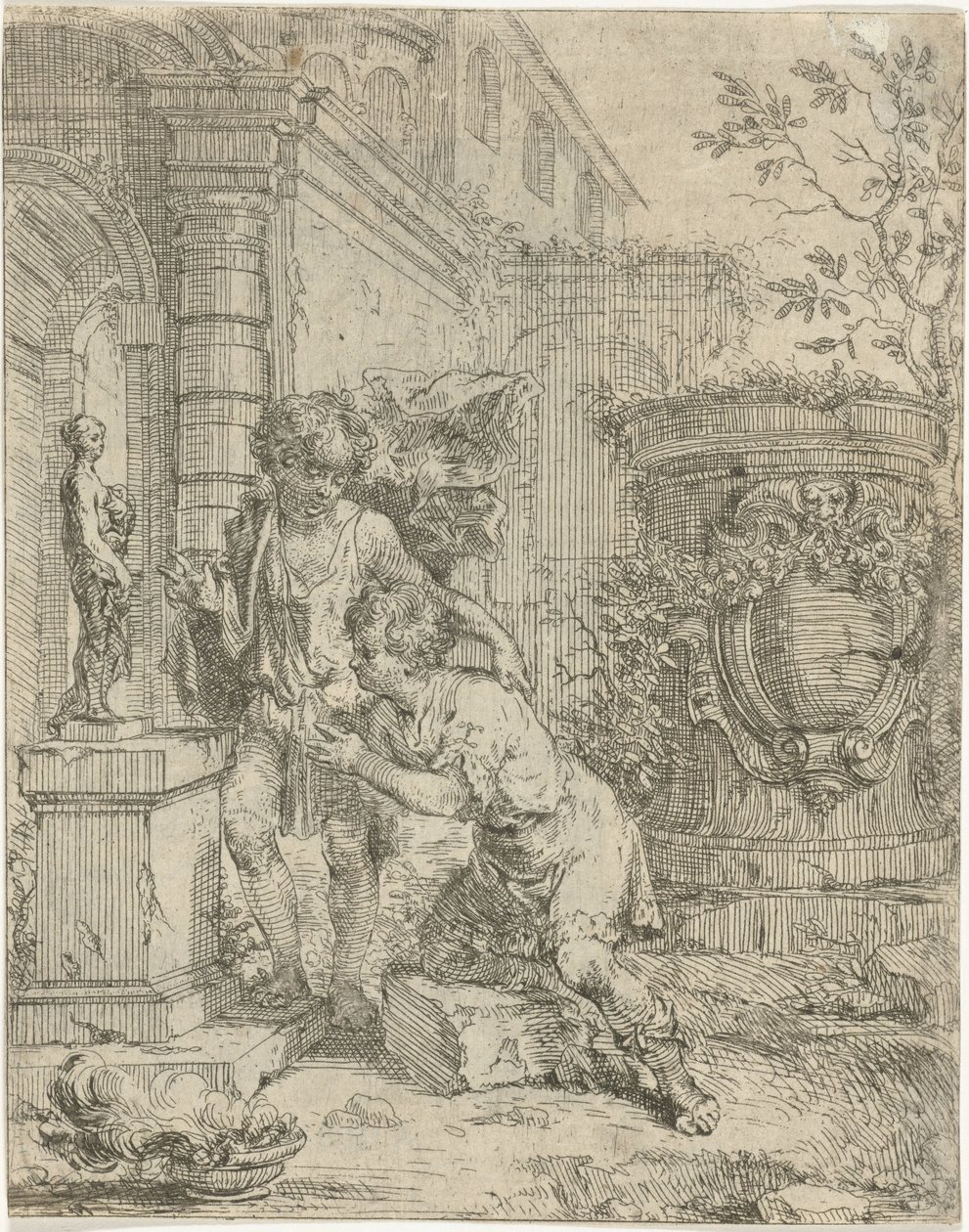 To drenge ved statue af Venus af Louis de Deyster