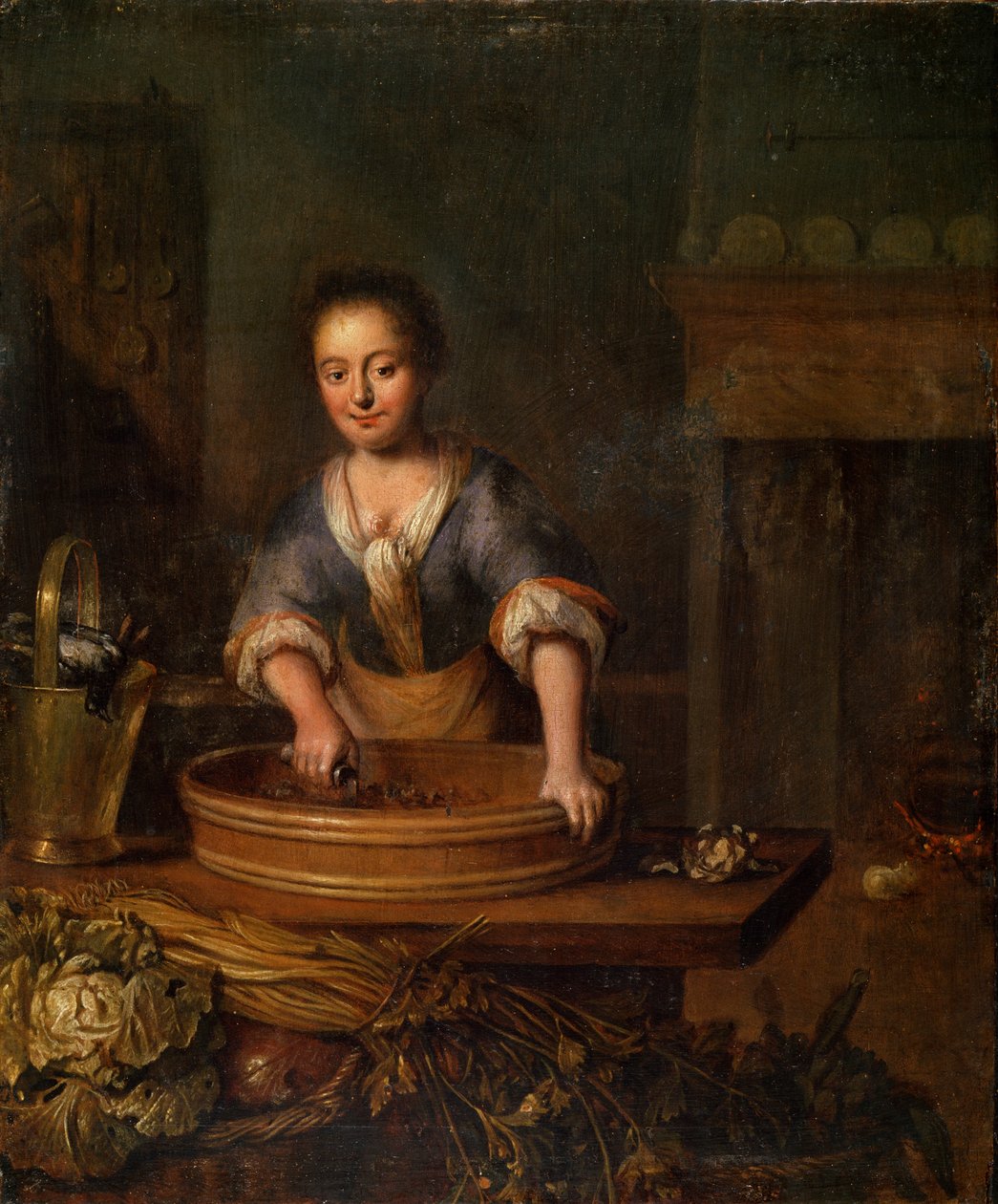 Et kok, hollandsk maleri fra det 18. århundrede af Louis de Moni