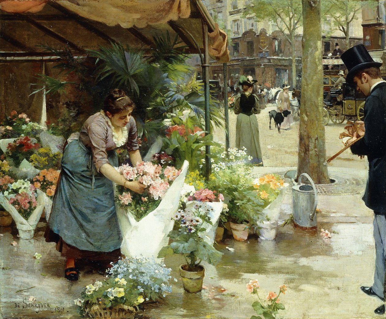 Et blomstermarked i Paris af Louis de Schryver