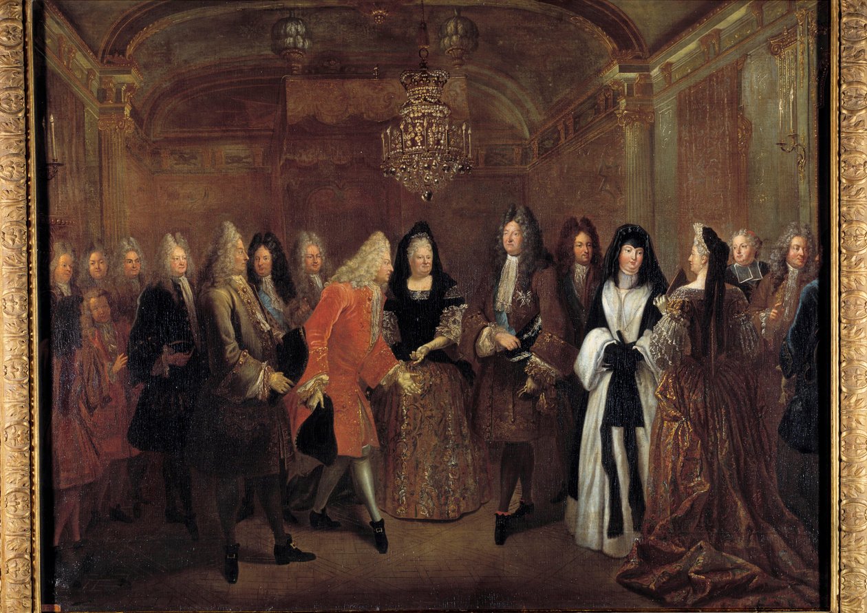 Kong Ludvig XIV (1638-1715) modtog prins Frederic Augustus af Sachsen fra Elizabeth Charlotte d