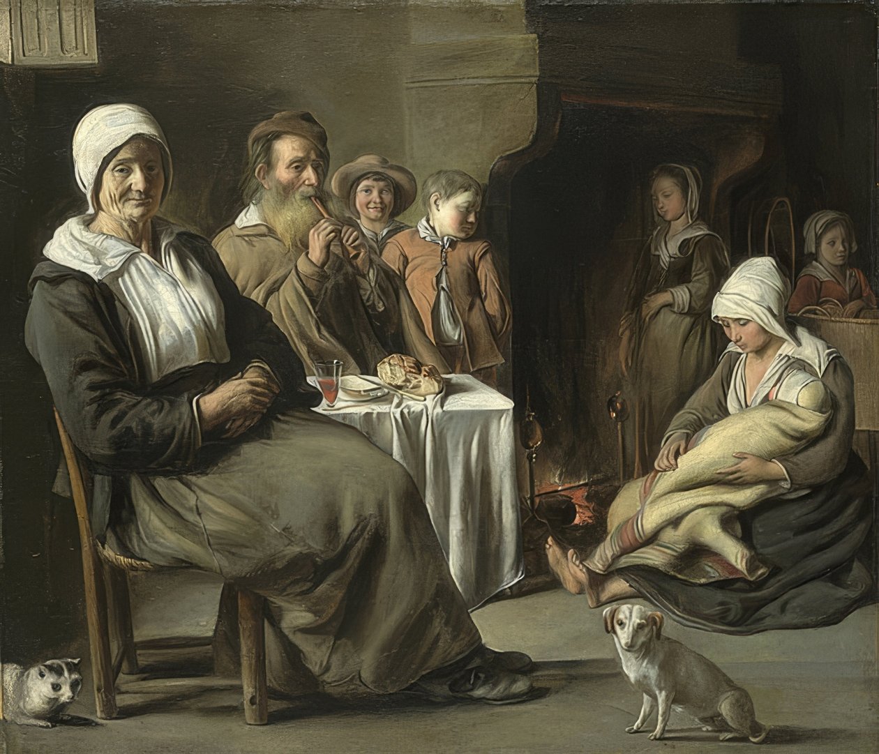Bondeinteriør med en gammel fløjtespiller. Omkring 1642 af Louis le Nain