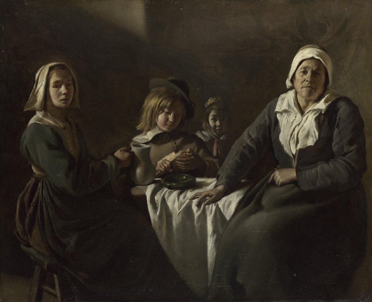 Fire figurer ved et bord, ca. 1643 af Louis le Nain