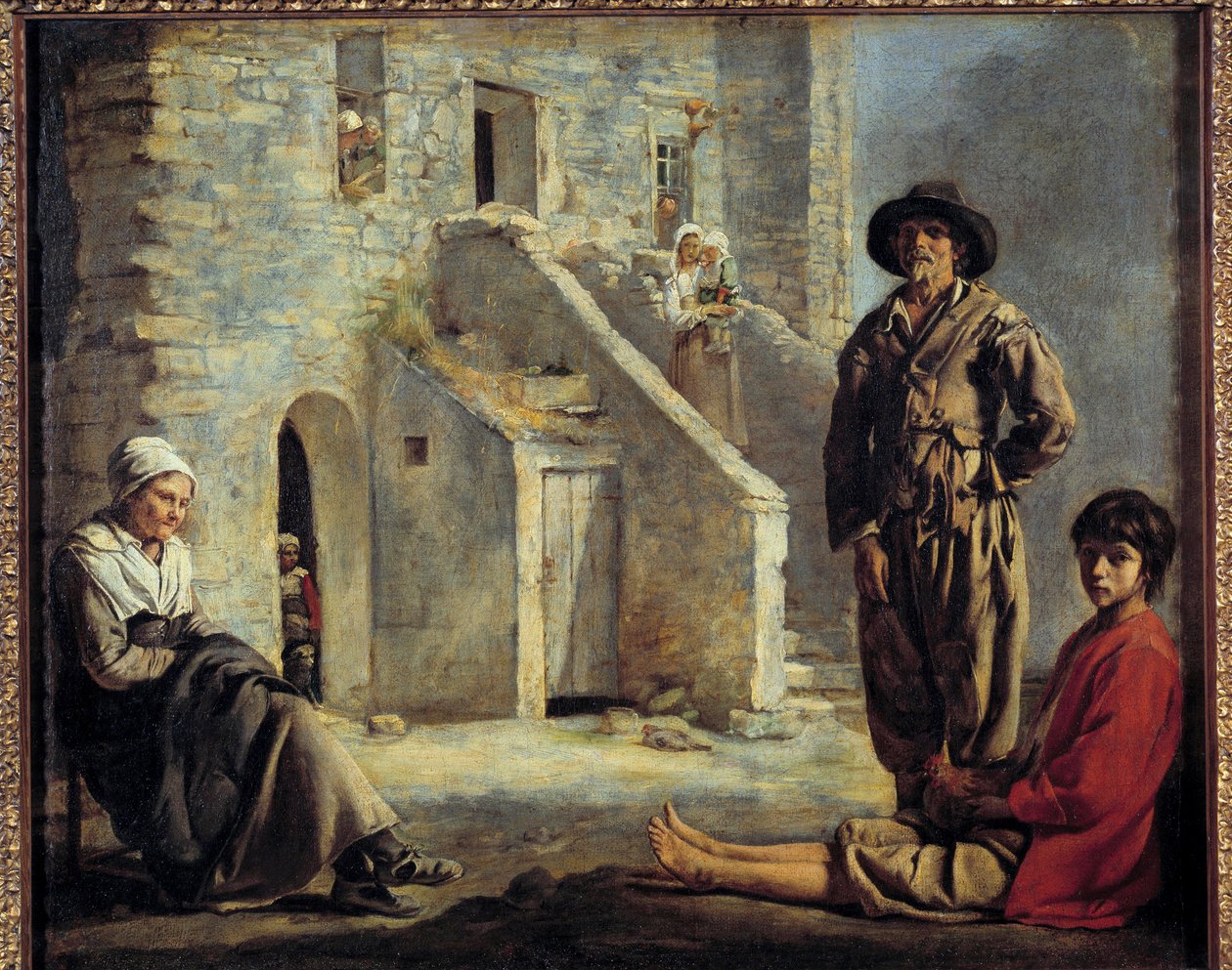 Bønder foran deres hus. Maleri af Louis Le Nain (1593-1648) af Louis le Nain