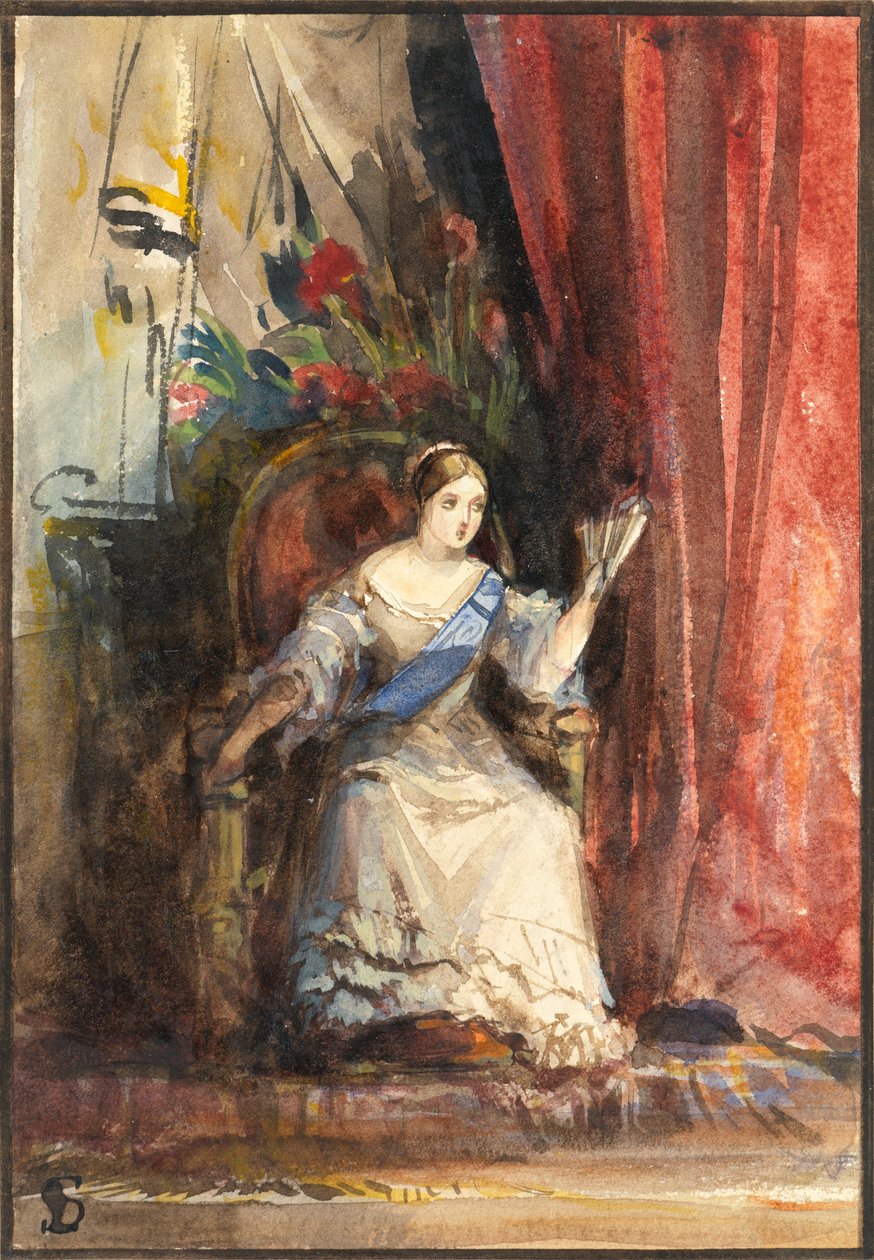 Dronning Victoria ved hoffet, 1838 (wc med gummi arabicum) af Louisa Anne Waterford