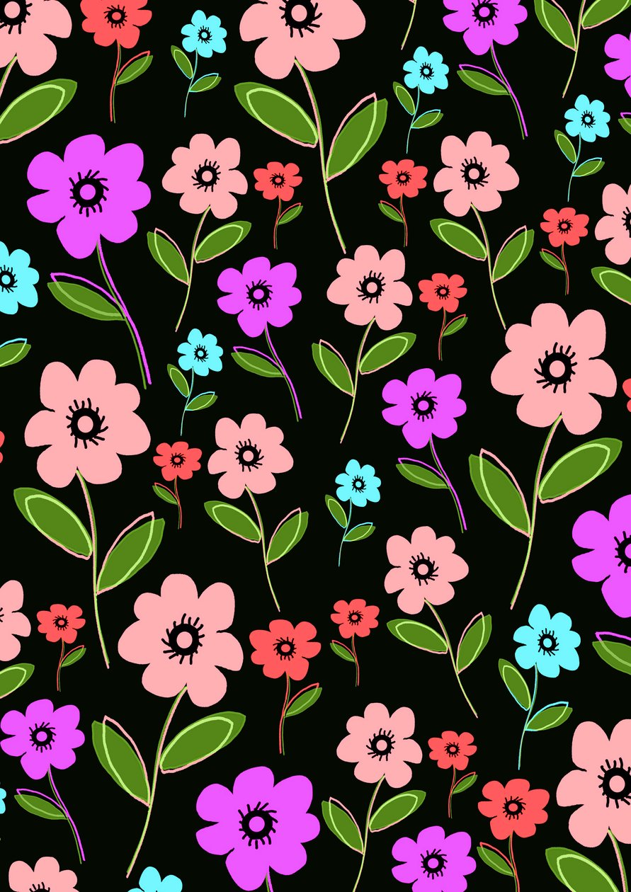 Retro blomster (digital) af Louisa Hereford