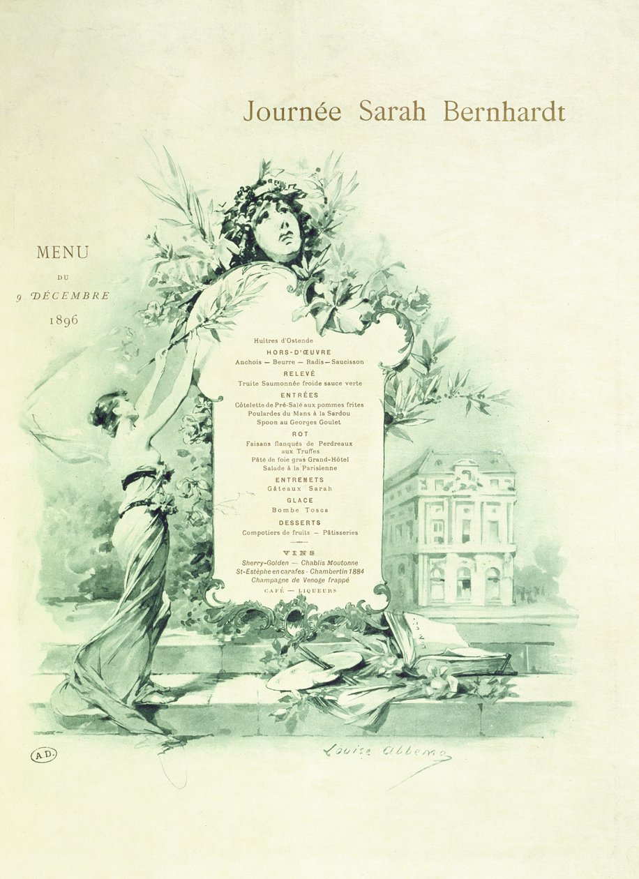 Menu til Sarah Bernhardt-dagen den 9. december 1896 af Louise Abbéma