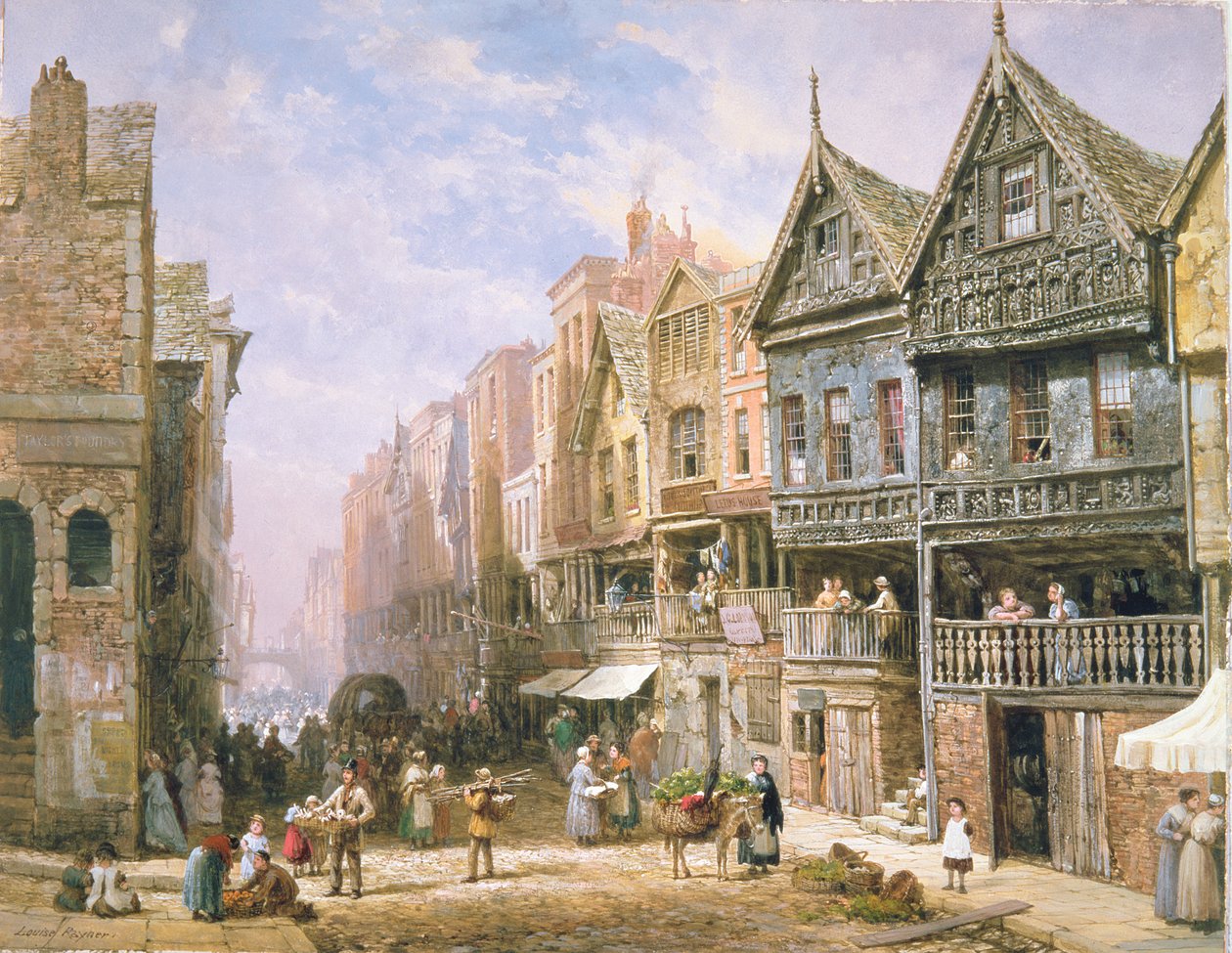 Watergate Street, set mod Eastgate, Chester, ca. 1870 af Louise Ingram Rayner