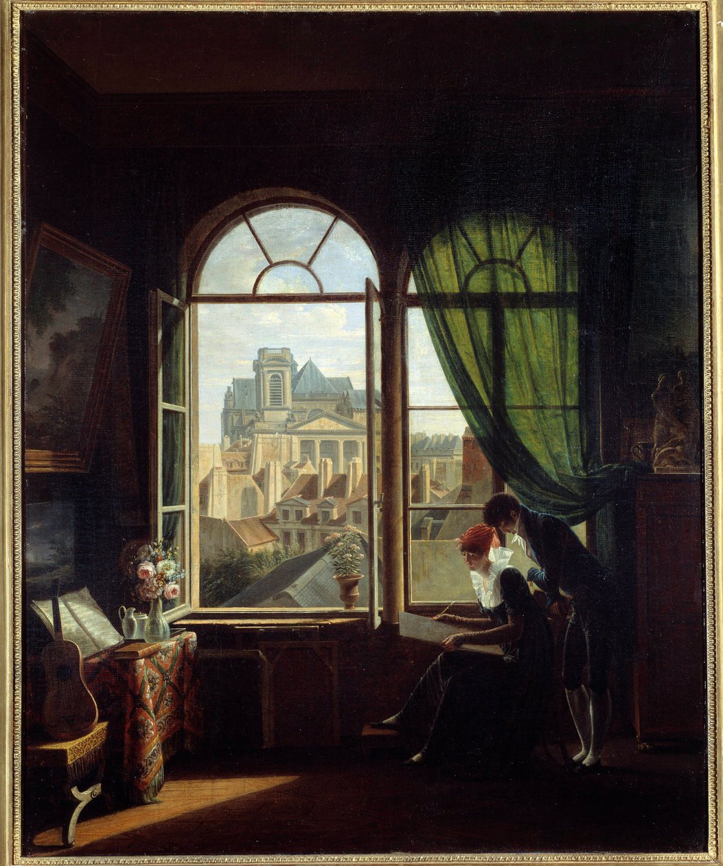 Kunstnerinteriør med udsigt til facaden på LeGlise Saint Eustache i Paris”” Maleri af Louise Adeone Drolling (1797-1831) 1800-tallet søn. 0,72x0,58 m Paris, Musee Carnavalet af Louise Adeone Drolling