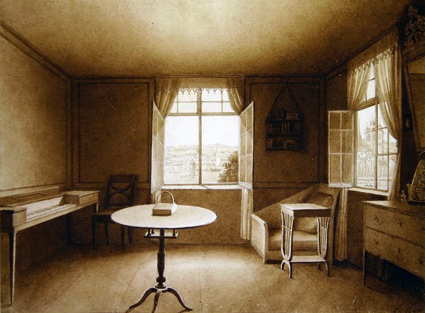 Interiør af kunstnerens hus (akvarel på papir) af Louise Cochelet