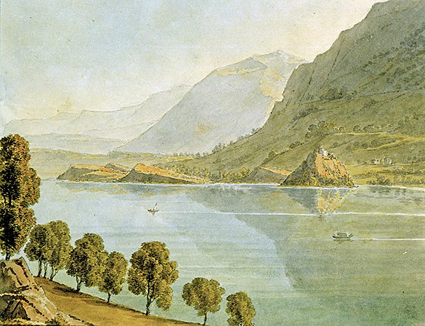 Bourget-søen (akvarel på papir) af Louise Cochelet