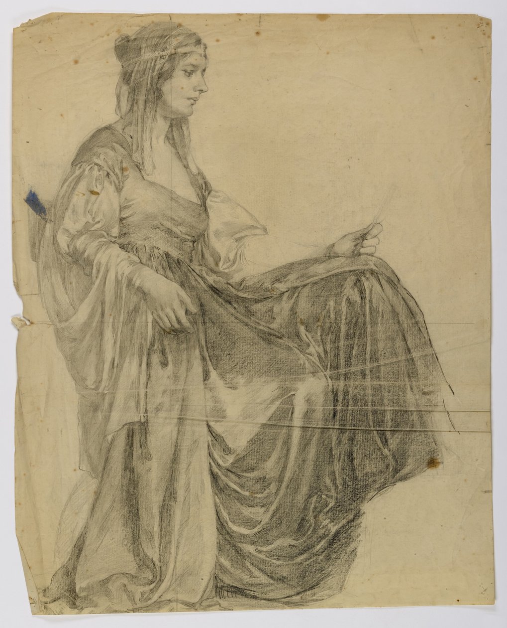 Uden titel (siddende draperet kvindefigur, profil) af Louise Cox