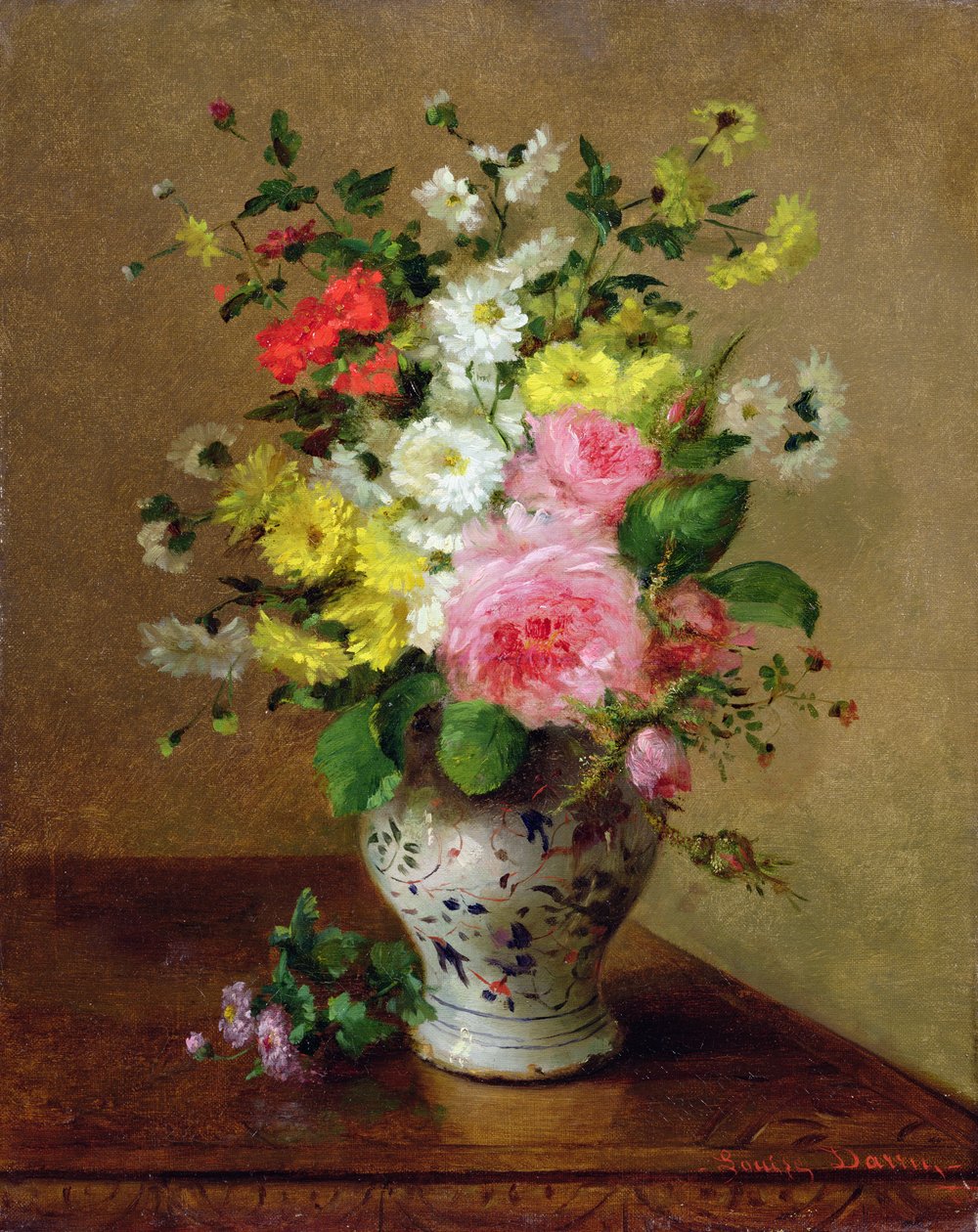 Stilleben med blomster i en vase, ca. 1866 af Louise Darru