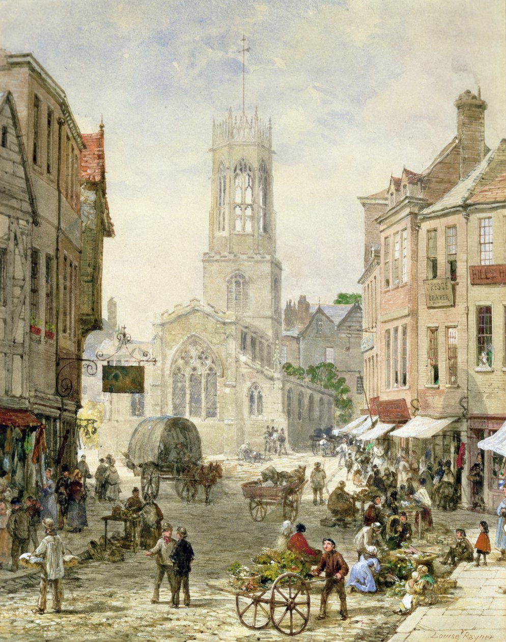 All Saints Pavement, York (akvarel og kropsfarve på papir) af Louise Ingram Rayner