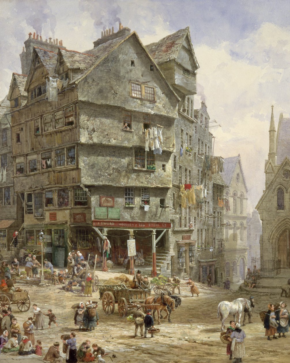 The High Street fra West Bow, Edinburgh (akvarel) af Louise Ingram Rayner