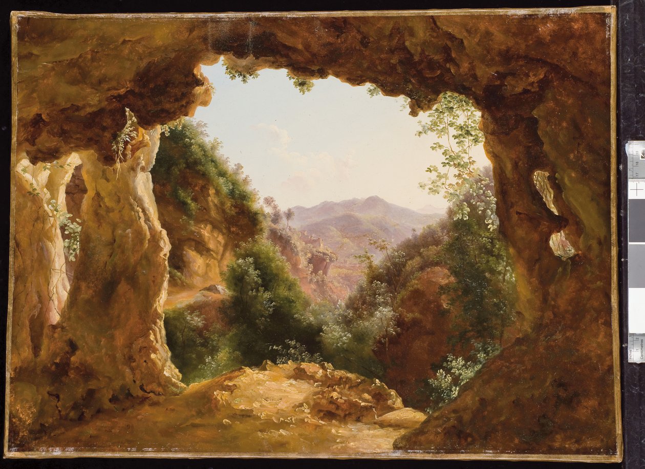 En hule i et klippelandskab (olie på papir monteret på lærred) af Louise Josephine Sarazin de Belmont