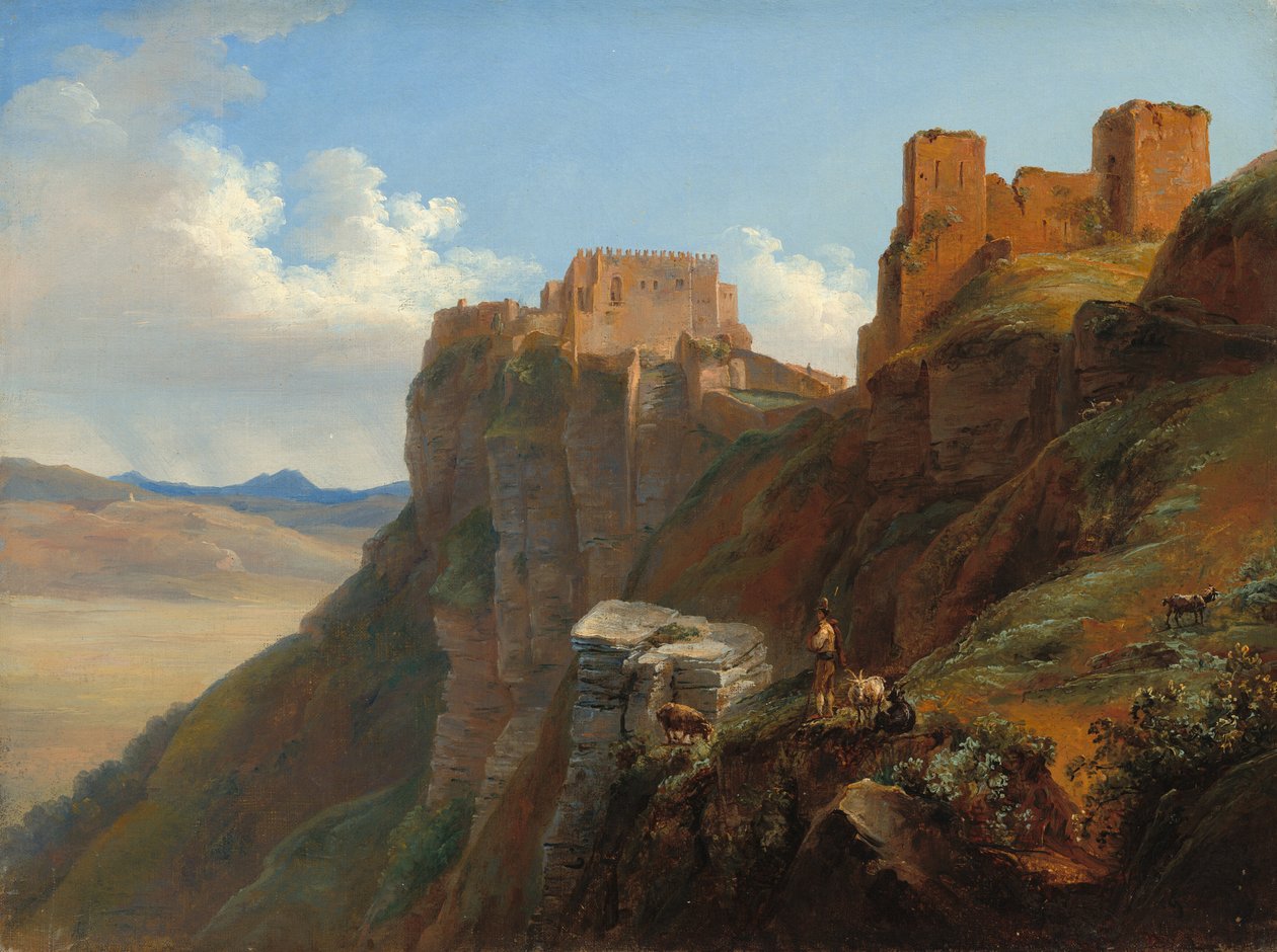 Udsigt over Castello di San Giuliano, nær Trapani, Sicilien, ca. 18241826. af Louise Josephine Sarazin de Belmont