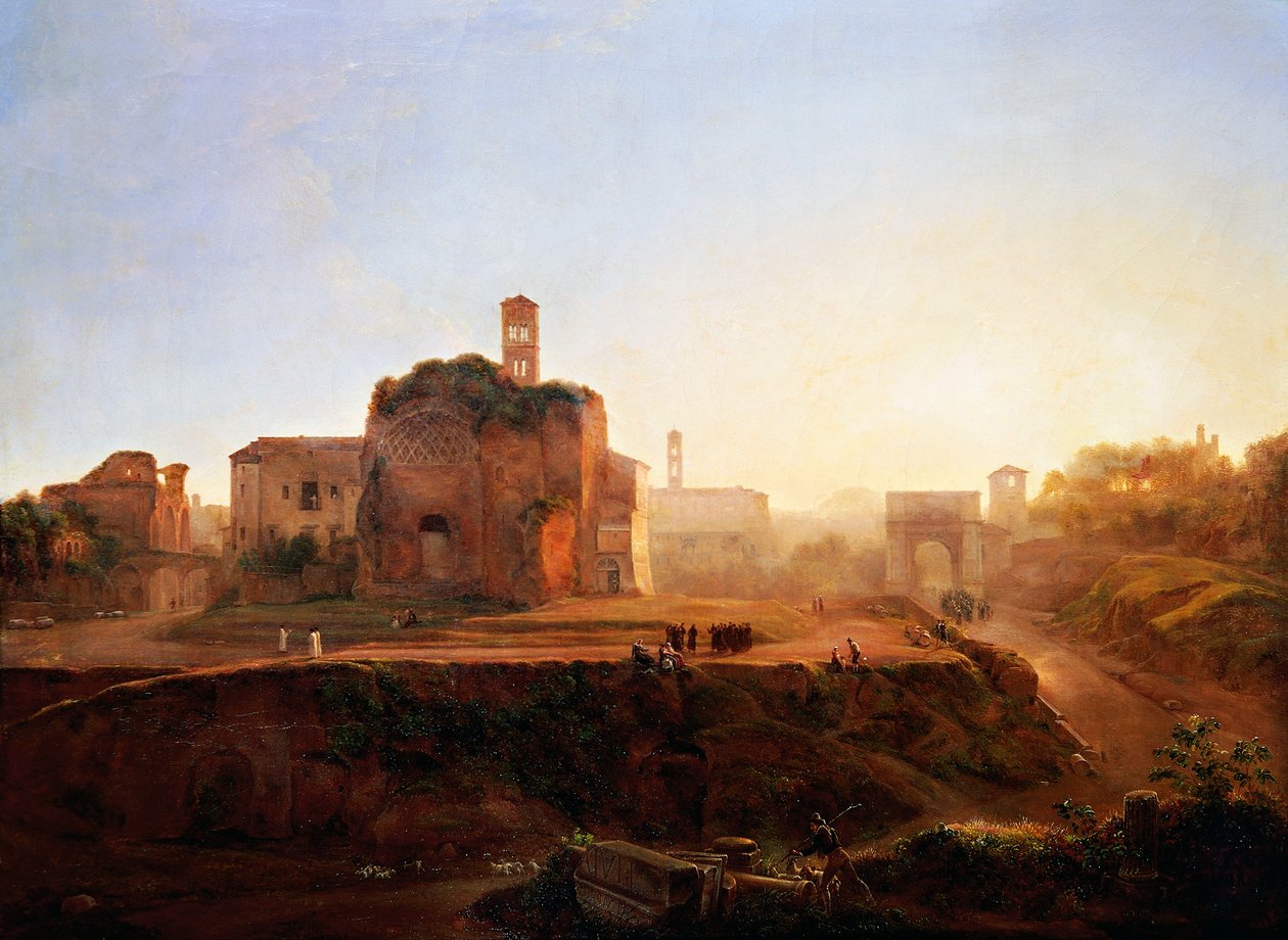Udsigt over Forum om aftenen af Louise-Josephine Sarazin de Belmont (1790-1870) af Louise Josephine Sarazin de Belmont