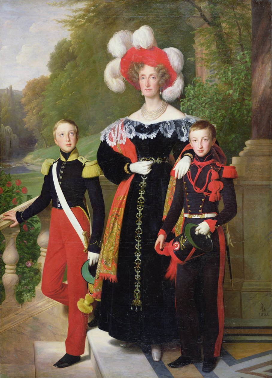 Marie Amelie af Bourbon-Sicile (1782-1866) og hendes sønner, Henri af Orleans (1822-97) hertug af Aumale og Antoine (1824-90) hertug af Montpensier, 1835 af Louise Marie Jeanne Hersent