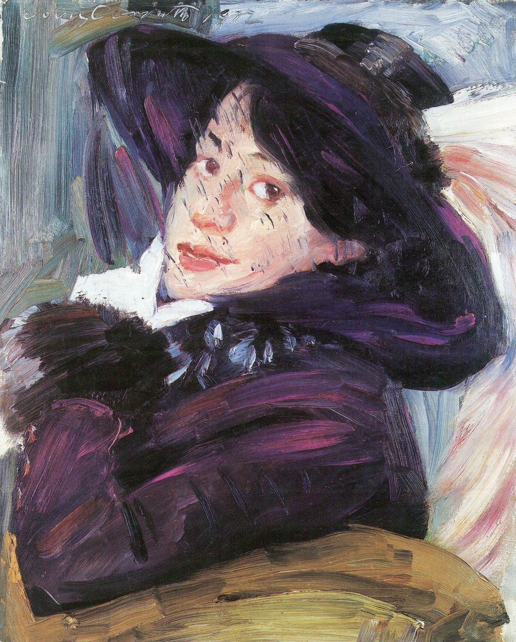 Portræt af en kvinde med en lilla hat af Lovis Corinth