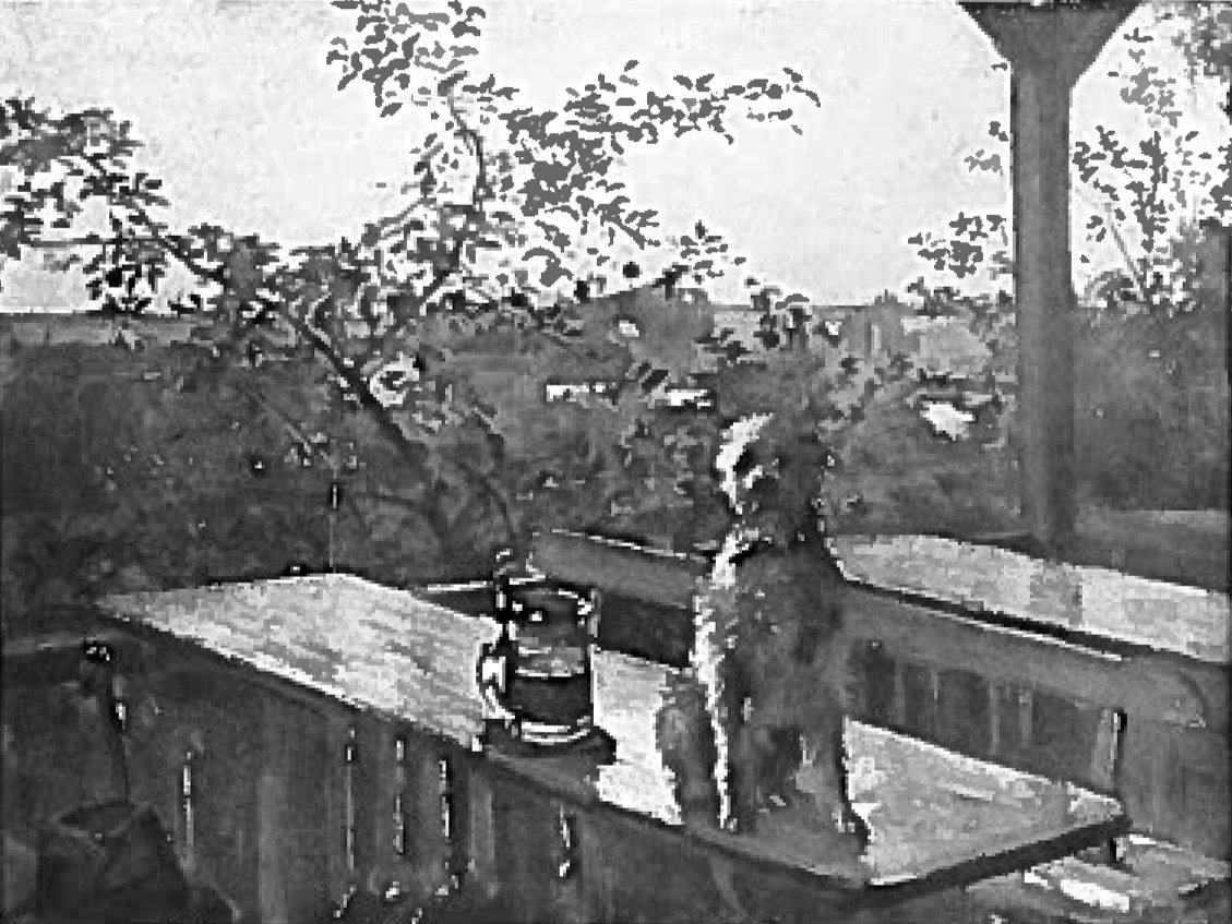 Hunden Hipp på et bord af Lovis Corinth