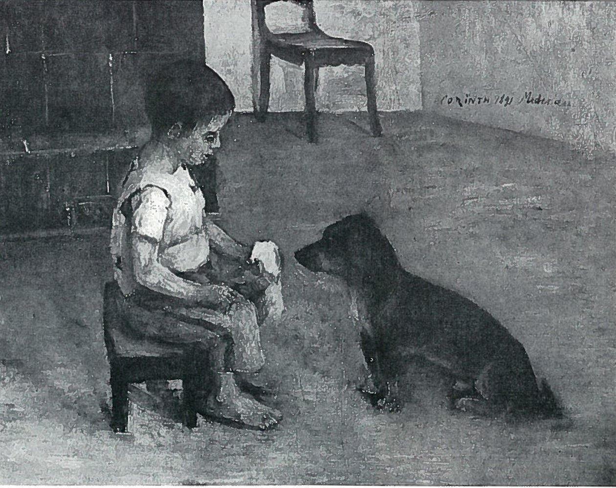  Barn med smørrebrød og hund af Lovis Corinth