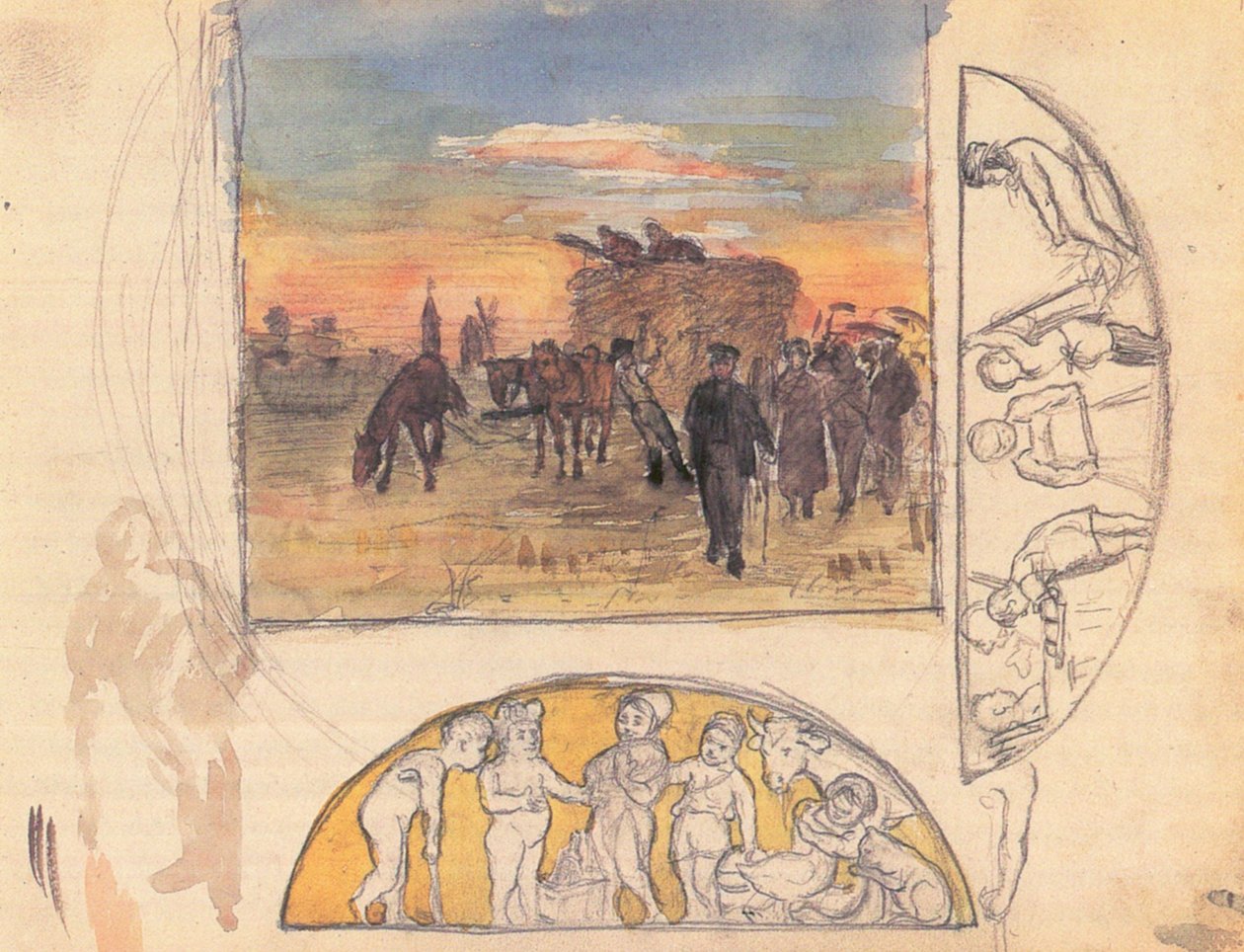  Landskab med høslæt og to frisekompositioner af Lovis Corinth