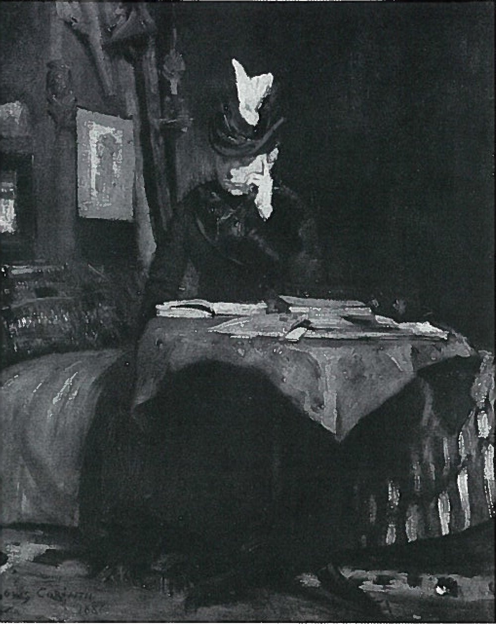 Læse dame ved bordet af Lovis Corinth