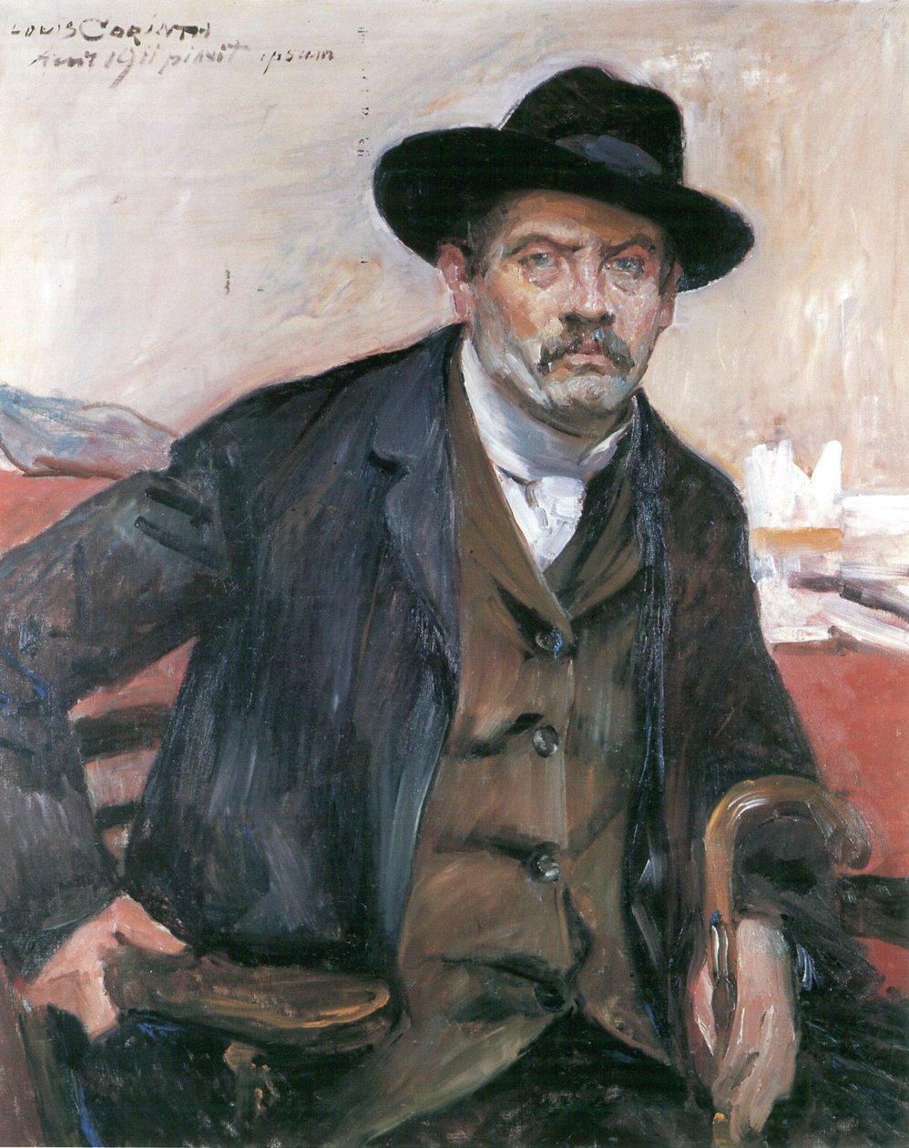 Selvportræt med sort hat og pind af Lovis Corinth