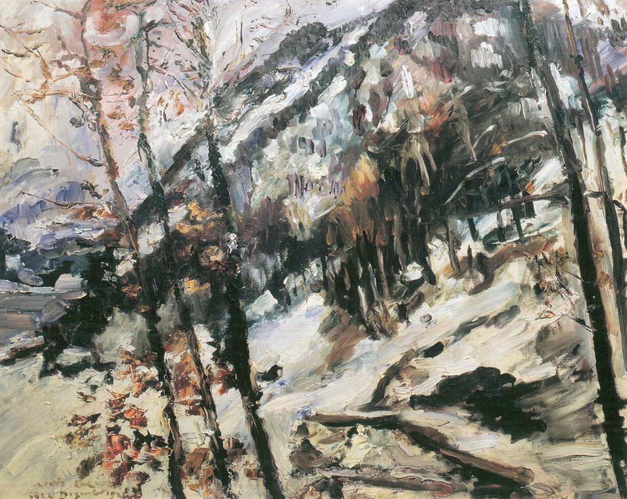 Walchensee med Herzogstand i sneen af Lovis Corinth