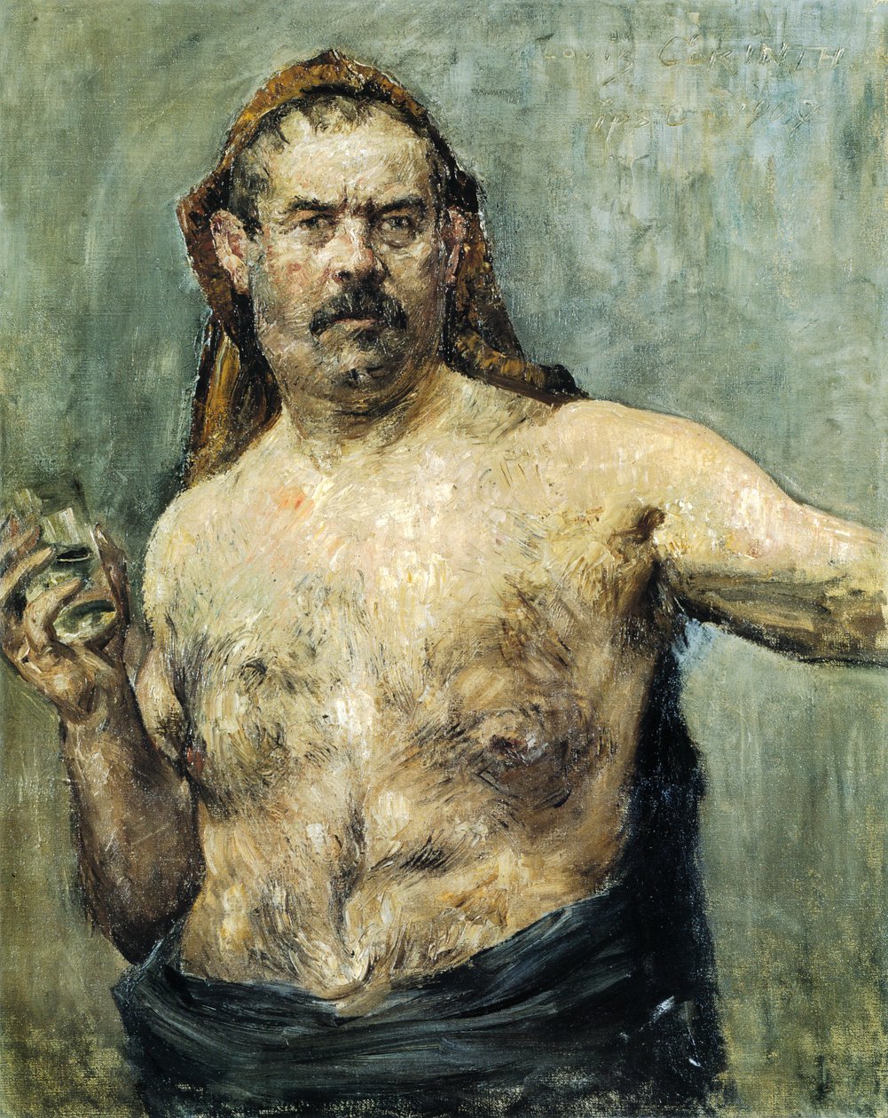 Selvportræt med glas af Lovis Corinth