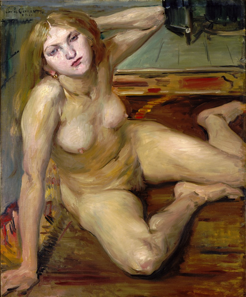 Nøgen pige på et tæppe af Lovis (1858-1925) Corinth