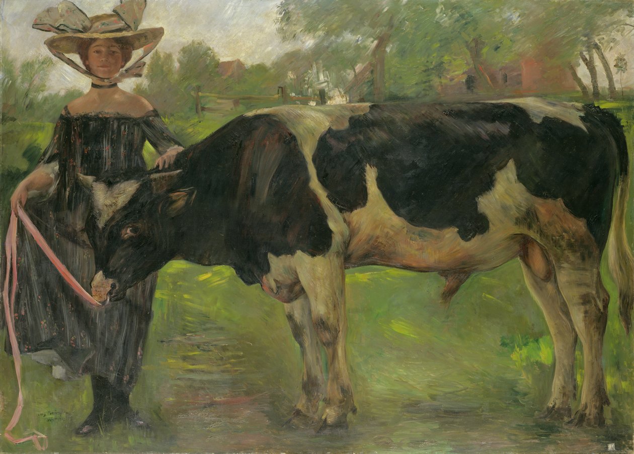 Maleren Charlotte Berend med en tyr af Lovis  Corinth