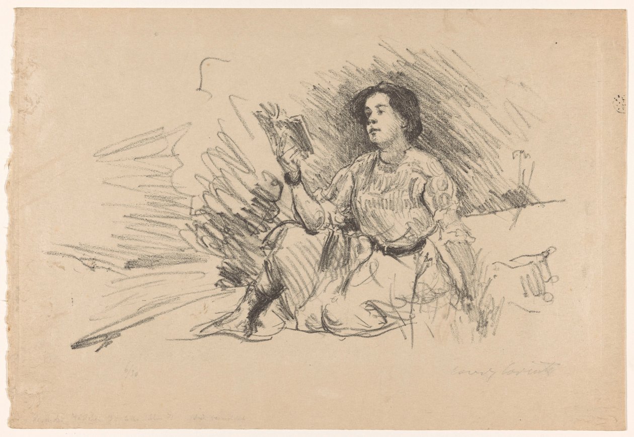 Pige læser, sidder på gulvet Lesendes Madchen af Lovis Corinth (signed by artist)