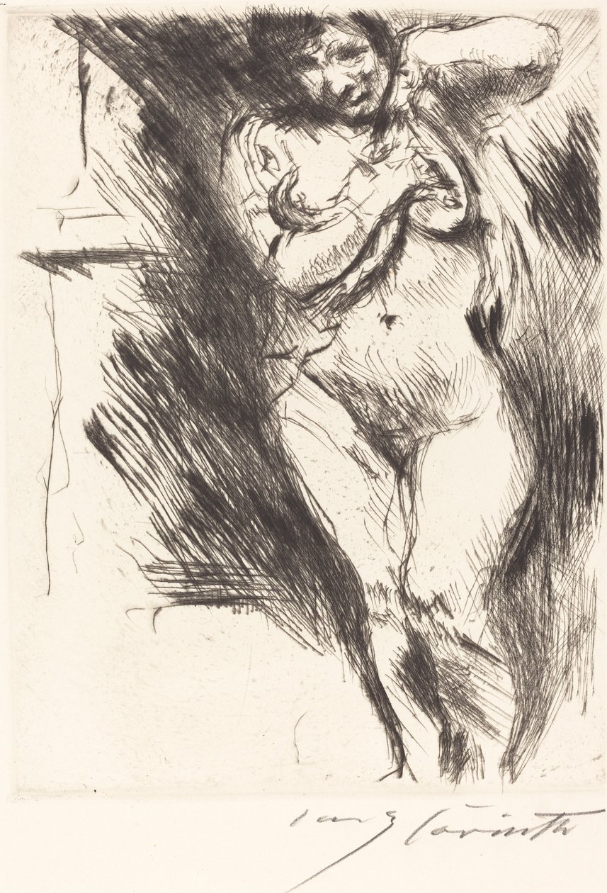 Nøgen med skjorte hævet kvinde klæder sig af, 1921. af Lovis Corinth