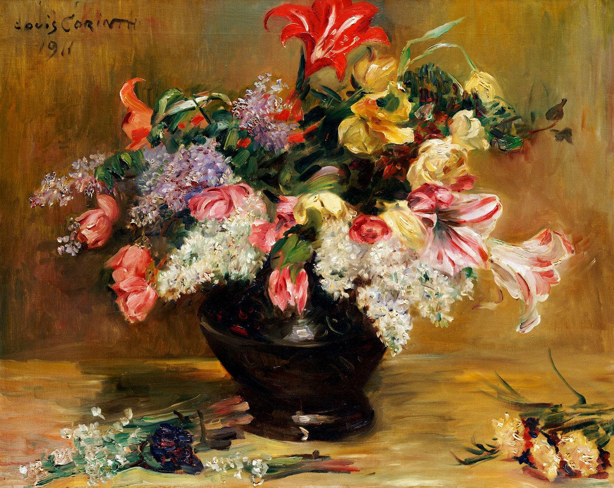 Amaryllis, lilla og tulipaner, 1911 af Lovis Corinth