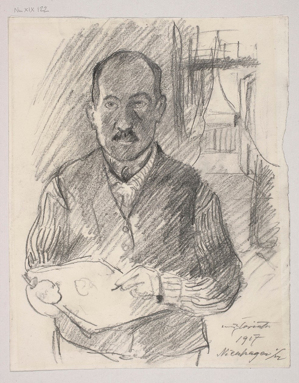 Selvportræt; bagsiden: Landskabsskitse af Lovis Corinth