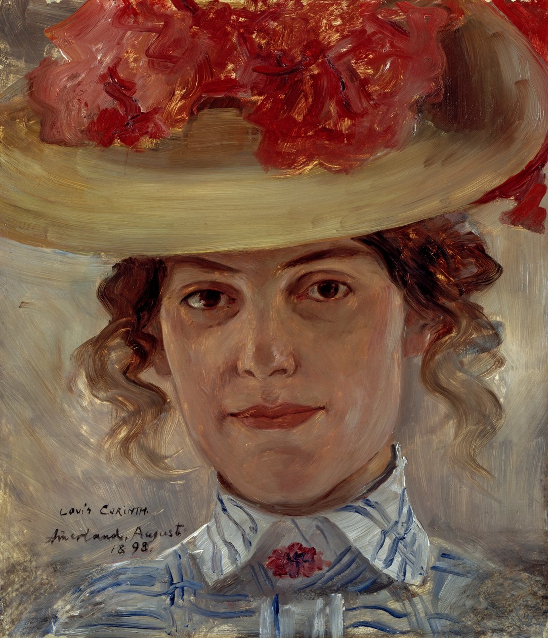 Fru Halbe med stråhat af Lovis Corinth