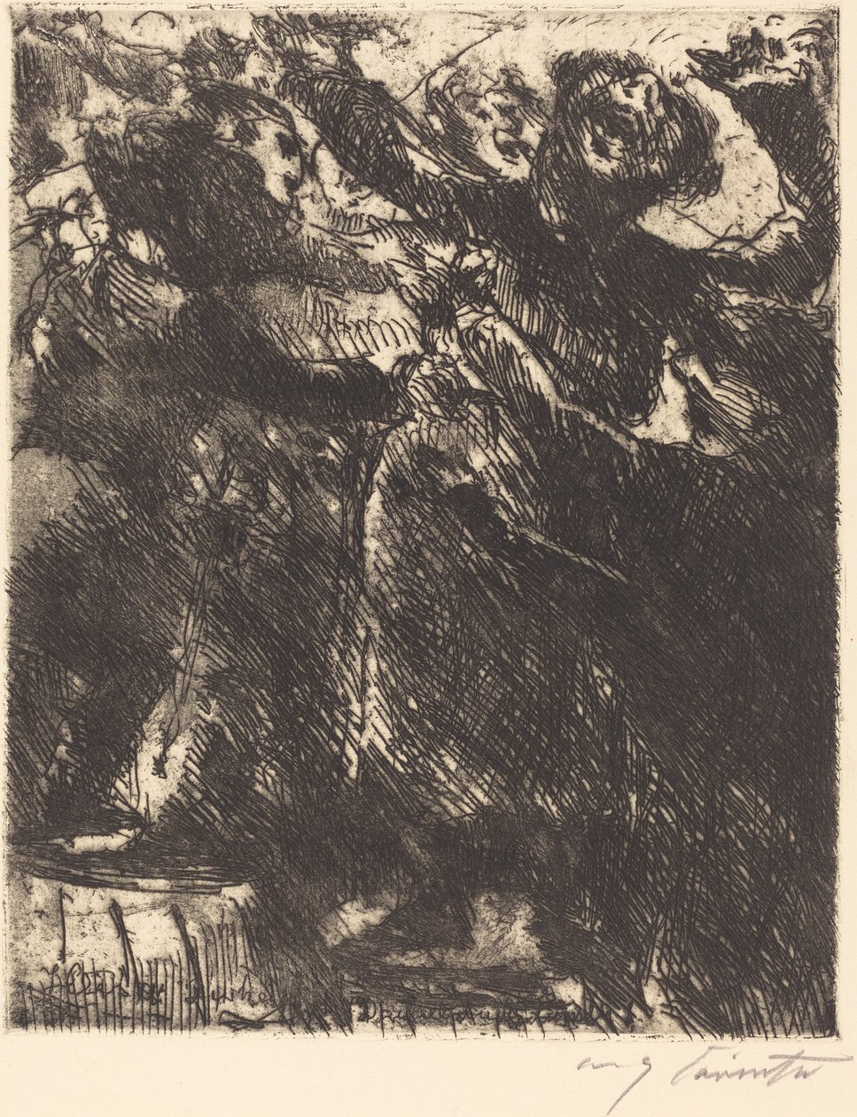 Kapucinerens prædiken - "Han foretrækker at løbe rundt med en pige") af Lovis Corinth