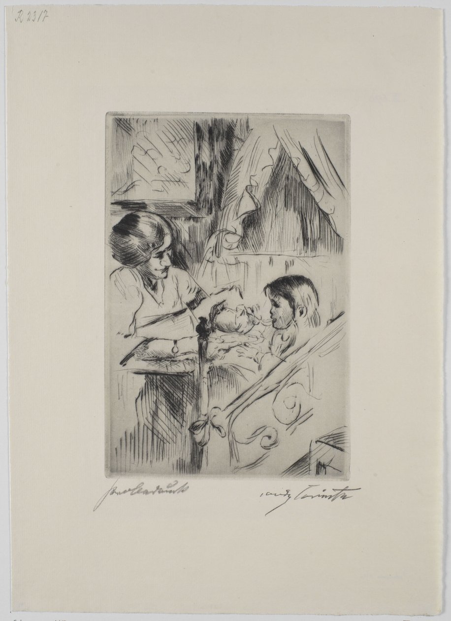 Barn i sengen og mor af Lovis Corinth