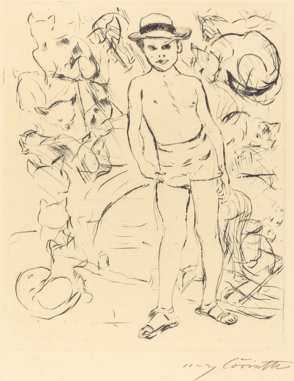 Dreng iført badebukser og stråhat Dreng iført badebukser og stråhat, 1915. af Lovis Corinth
